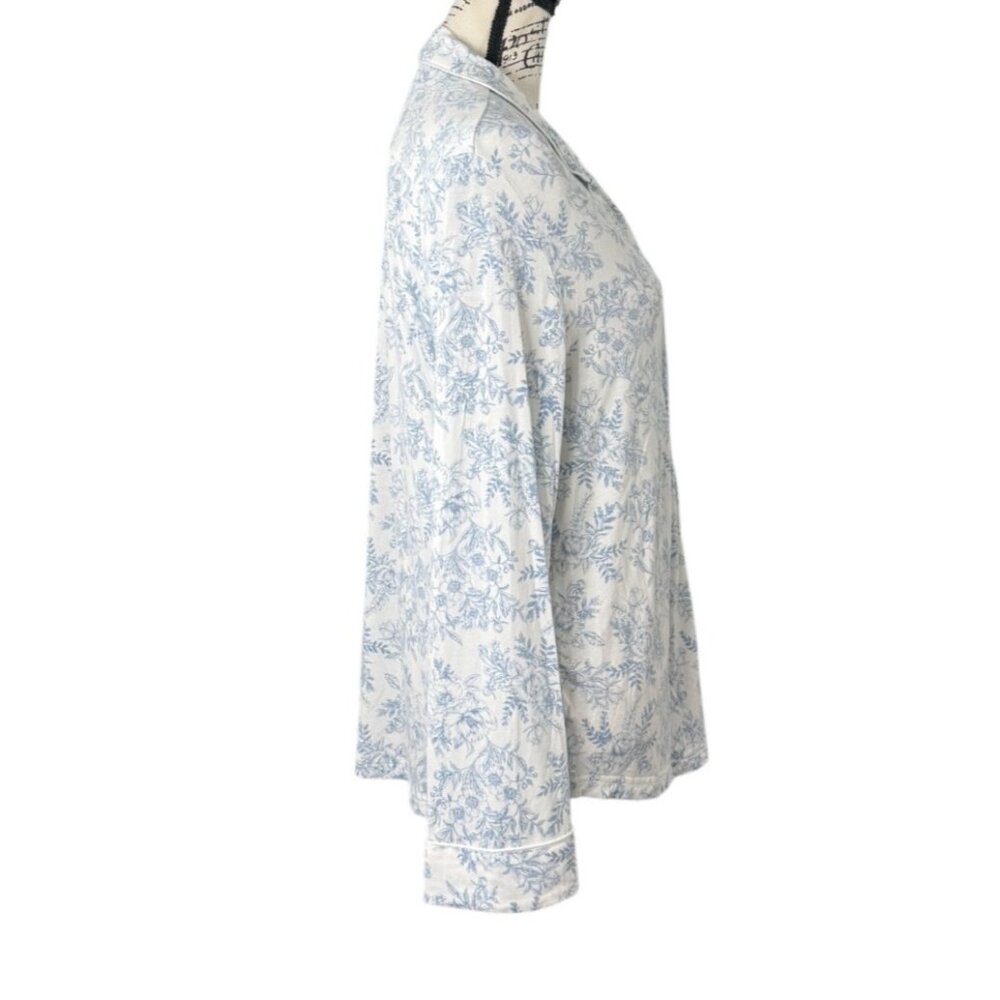 Cozy Earth Womens Pajama Top Long Sleeve Blue & White Floral Bamboo Soft Size M - Picture 2 of 7